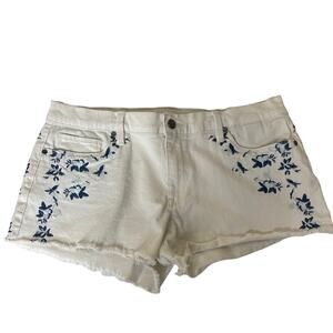 Genetic Denim The Ivy Embroidered Denim Shorts Ivory Size 30